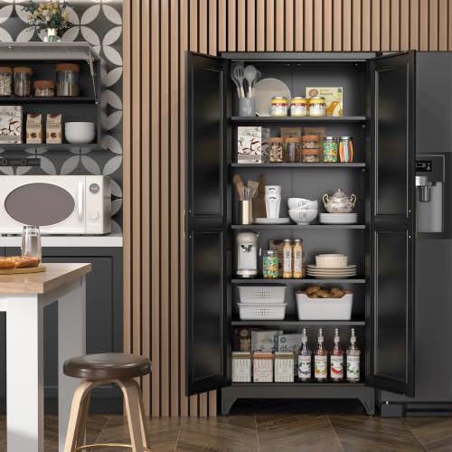 Image of SteeLoong 75 inchMetal Pantry Storage Cabinet with Doors & 5 Adjustable Shelves