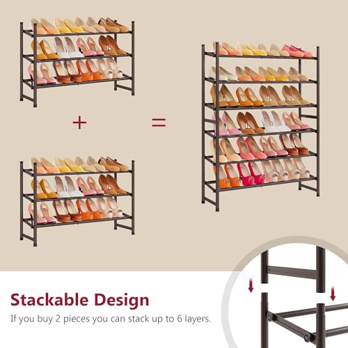 Image of Tajsoon 3 Tier Expandable Shoe Rack for Closet, 28 inch-41 inchAdjustable & Stackable Shoe Shelf Storage, Metal Shoe Rack Organizer for Front Door Entrance, Closet, Garage, Entryway, Bronze