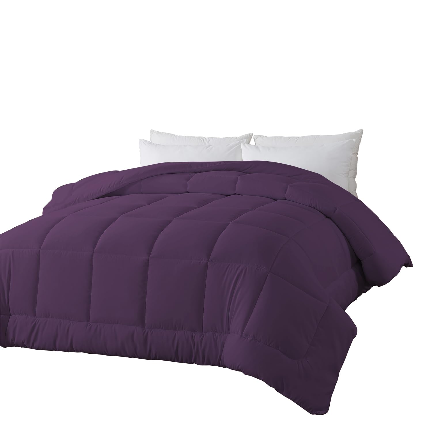 BedTreat Down Alternative Comforter Full Duvet Insert with Corner Tabs, All Season Quilted Bed Box-Stitched Full Comforter Purple，Machine Washable