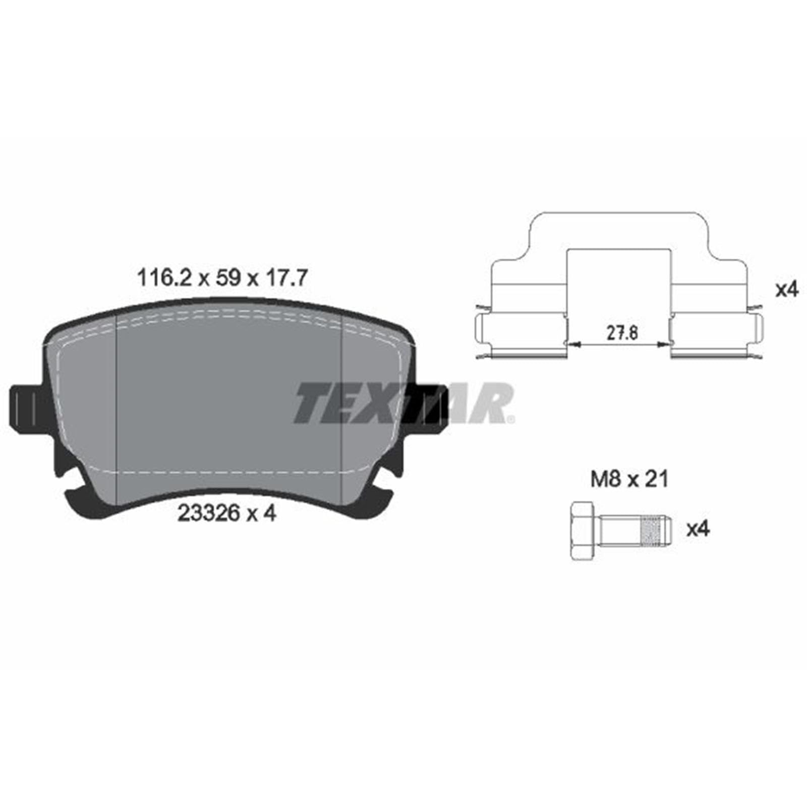 Textar Fren Balatası Arka-Fişsiz Auk VW A6 3.2Fsi 2001-09 2332601