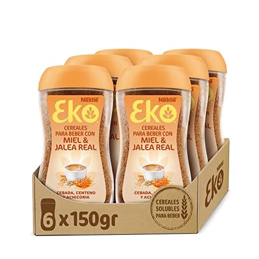 EKO MIEL Y JALEA REAL, cereales para beber, frasco de vidrio 150g, Pack de 6x150g