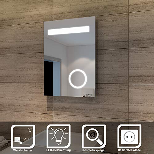 Preisvergleich Produktbild SONNI Design LED Badezimmerspiegel Badspiegel Lichtspiegel mit Schminkspiegel mit Beleuchtung IP44 energiesparend 50 x 70cm