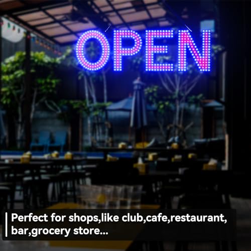 Image of LED Open Sign for Business 22 inchLx7 inchH with 10 Dimming Levels,3 Modes & Adjustable Chain - Ultra Bright Storefront Signs for Window Glass Door Shop Retail Restaurant Salon(Red&Blue)