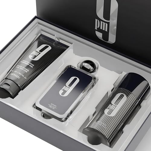 Image of AFNAN Gift Set 9 PM Eau De Parfum 100 ML + Deodorant 150 ML + Shower Gel 150 ML, Perfume Gift Set For Men