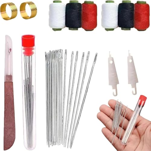 Big Eye Steel Sewing Needles Kit,2026 New Stainless Steel Needles for Hand Sewing,37pcs Big Eye Steel Needles Set, Portable DIY Hand Made Craft Set,for Handcraft Lovers (37Pcs)