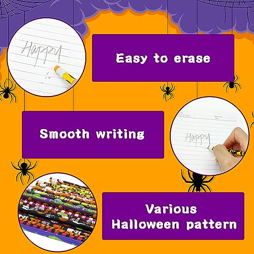 Tuzuaol 80 lápices Halloween con borrador y diseño colorido miniatura 3