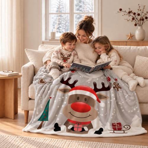 MTOnlinehandel Kuscheldecke flauschig 150x200 cm, Merry Christmas Wohndecke, Geschenke für Kinder, Geschenke für Frauen… – Ansicht 3