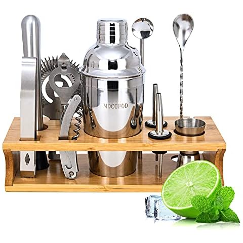 Labeol Cocktail Making Set Cocktail Shaker 12pcs Stainless Steel Cocktail Mixing Kit with Bamboo Display Stand 600ML Home Bar Bartender Bartending Kit Cover