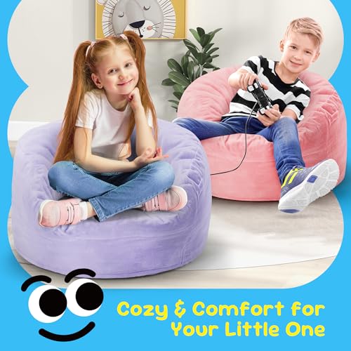 Image of Hobestluk Kids Bean Bag Chair 2.5FT Small Seat with Plush Cover, Purple