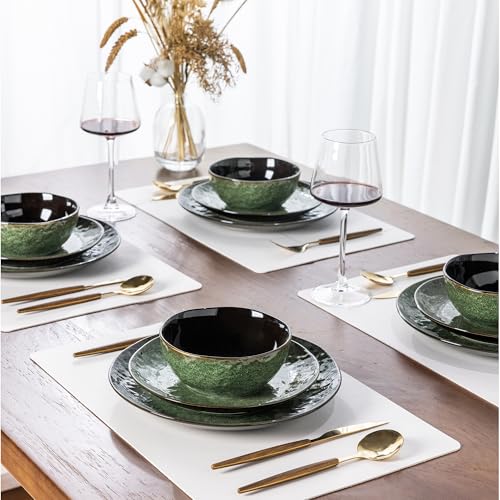 Image of LERATIO Ceramic Dinnerware Sets for 8,24-Piece Plates and Bowls Set | Handmade Reactive Glaze Ceramic Dish Set,Oven & Microwave,Dishwasher Safe,Scratch Resistant-Chestnut