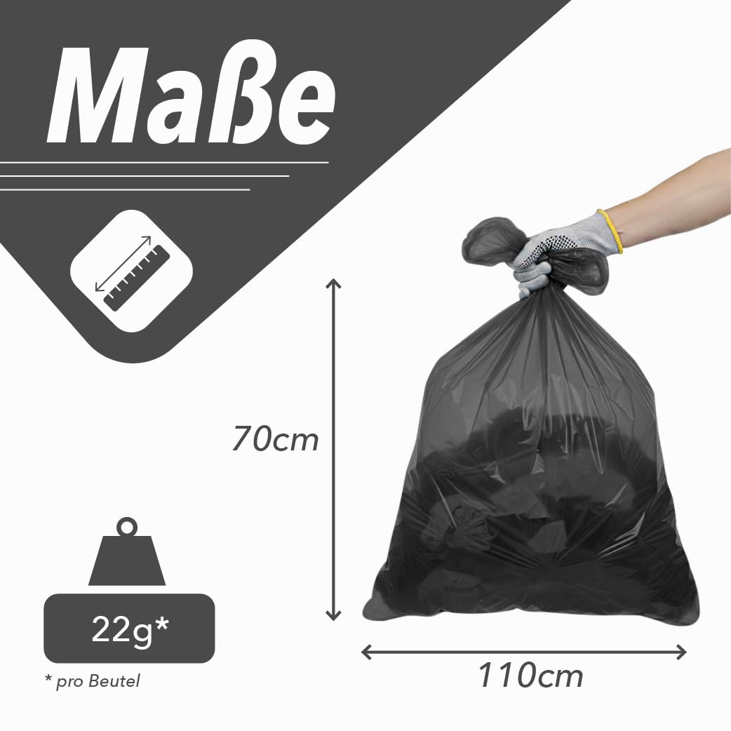 G.I.V. Stabile reißfeste Müllbeutel 10x 120L Fassungsvolumen 30 µ - 20 Stück pro Rolle - schwarze Abfallsäcke 70x110cm flüssigkeitsdicht & recyclingfähig - Restmüll in Haushalt, Gastronomie, Industrie