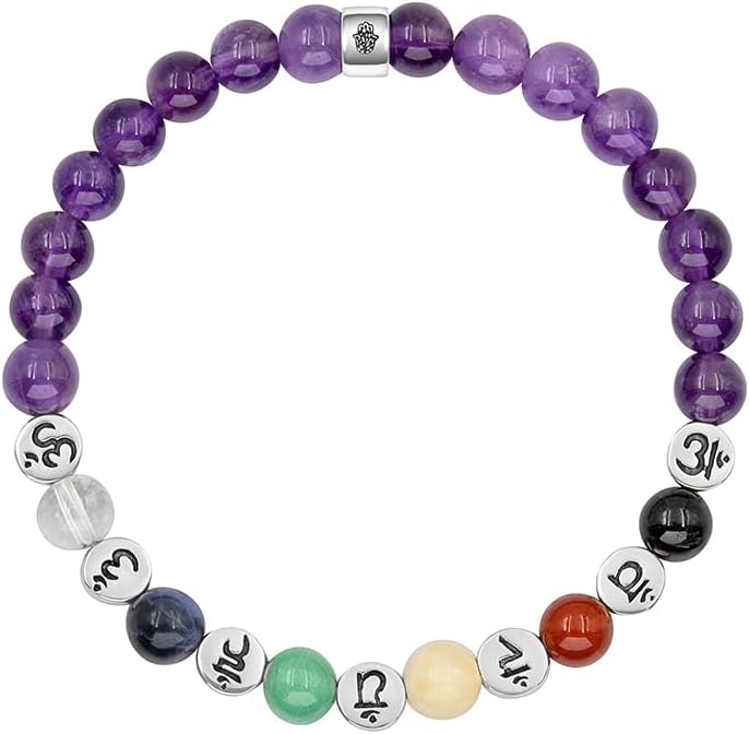 KARMA AND LUCK Women's Stretch Beaded Bracelet – Real Amethyst Stone with 925 Sterling Silver & Lava Rock Stone with 18K Gold-Plated Brass – Chakra & Balanced Spirit Jewelry – Handmade in Bali