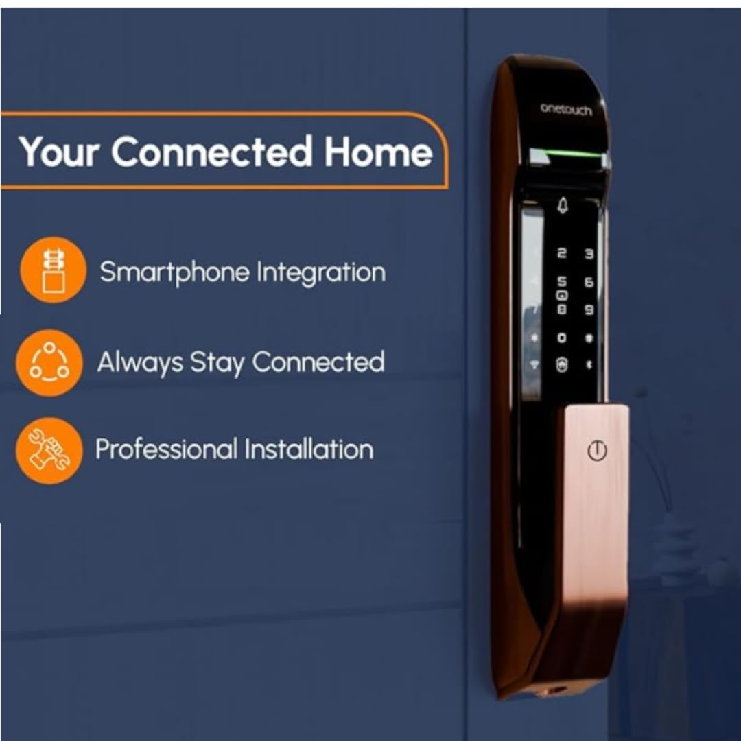 ONETOUCH Smart Digital Door Lock OT500 (BLE) | Fingerprint | Bluetooth Bridge | Mechanical Key | Free Installation | Strong Mortise SS304 | Electroplated Finish | Smartphone Integration (Black) 2