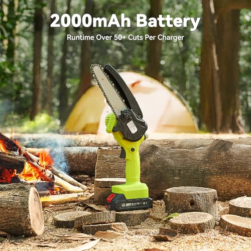 Image of Supstable 6-Inch Cordless Mini Chainsaw - 2000mAh Battery Handheld Electric Chainsaw with Auto Oiler, Lightweight Design for Tree Trimming, Wood Cutting, Camping & DIY
