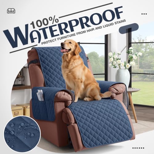 Image of KinCam 100% Waterproof Recliner Chair Cover, Reclining Couch Covers for Pets, Dogs, Recliner Couch Slipcover Furniture Protector with Elastic Straps for Kids(23.6 inch, Blue)