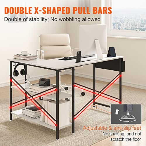 Vevor Corner 9 Work Gaming Desk With Storage Shelves, Bag, Phone Slot, 47 Inch, White #TOP4