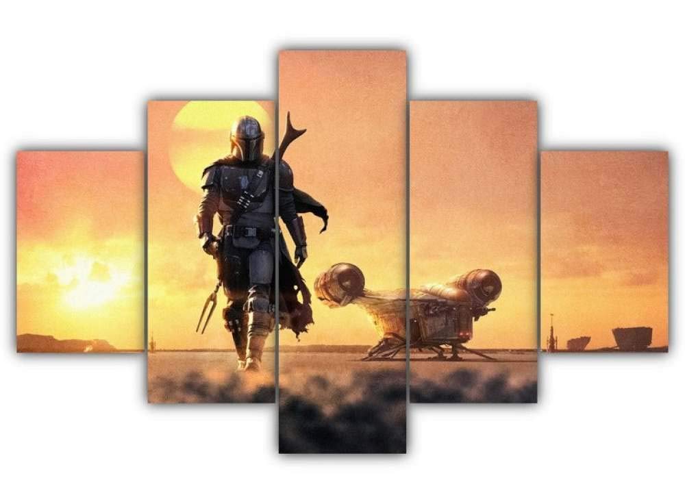 5 Teile Bild Auf Leinwand Leinwandbilder Star Wars Mandalorianer Mando Pedro Wandkunst Tapete Dekorative Wandbild Für Wohnzimmer Home Decor 150 * 80 cm (Mit Rahmen)