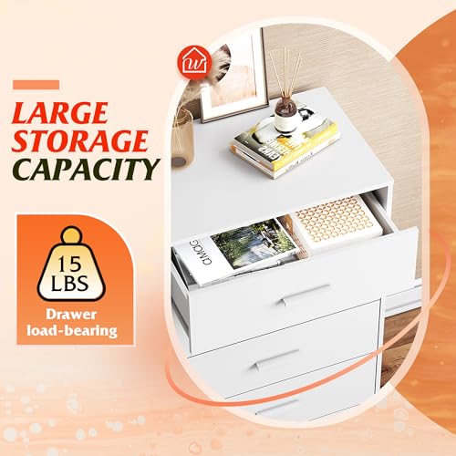 WLIVE White Wood Dresser for Bedroom with 4 Drawers, Tall Chest of Drawers with Sturdy Metal Frame for Living Room, Hallway, Closet - Image 5
