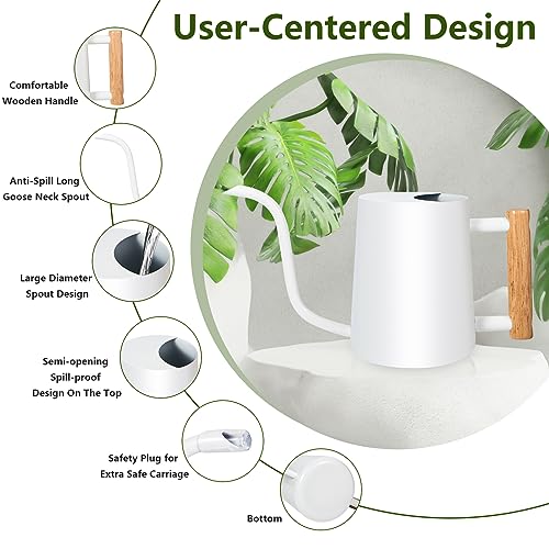 Image of Watering Can Indoor Plants, 35oz Small Stainless Steel Metal Watering Can Modern Decorative Watering Pot with Long Spout for Indoor House Plant Bonsai Outdoor Garden Flowers -White