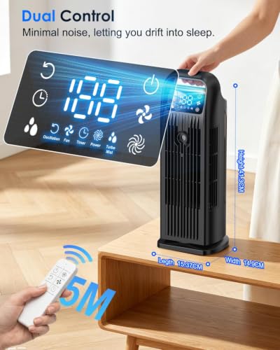 Image of Portable Air Conditioner, 4 in 1 Evaporative Air Cooler with Remote Control, 1200ML Water Tank, 120 Oscillating, 4 Speeds, 12H Timer, Mist Spray Tower Fan for Home Office, Black