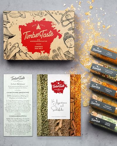 Foto von Geschenke für Männer & Frauen - Gewürze Set Geschenkset mit 5 Gewürzmischungen zum 30 40 50 60 Geburtstag Mann Frau - Geschenkideen Geburtstagsgeschenk für eine kulinarische Reise um die Welt