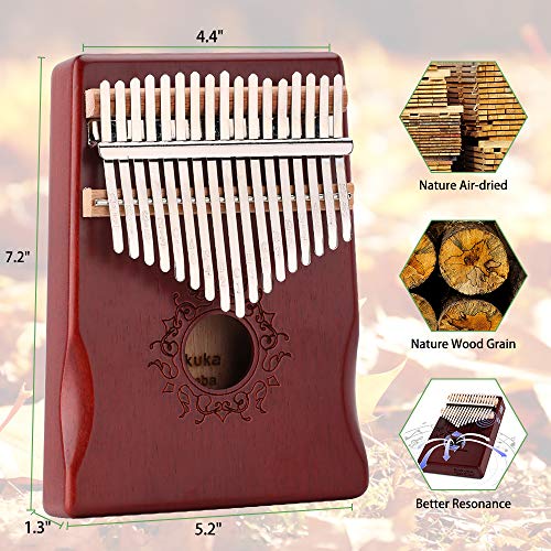 Ankuka Kalimba Thumb Piano 17 Keys with Mahogany Wood, Finger Piano Builts-in Waterproof Protective Box, Easy to Learn Portable Musical Instrument,Gift for Kids Adult Beginners (Mahogany) - Thumbnail 4