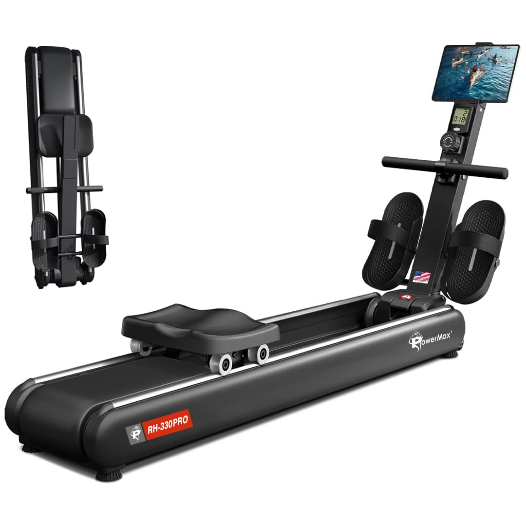 PowerMax Fitness RH-330PRO Premium Rowing Machine for Home Use | 130KG Max User | 16-Level Magnetic Resistance | Foldable Cardio Rower, Bluetooth for Fitshow app, Aluminium Rail for Full Body Workout-image-10