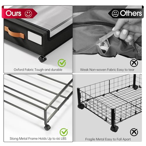 Yecaye 60L Under Bed Storage with Wheels, 2 Pack Under Bed Storage Containers, Under Bed Shoe Storage with Clear Window & Label, Rolling Under Bed Metal Drawer for Clothes, Shoes,Toys, Books, Black - Thumbnail 4
