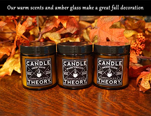 Candle Theory Man Cave Stuff Men Candles Set Of 3, Crackling Candles Man Cave Home Decor Woodwick 4 Oz Candels Gift Men Manly Candles Men Scented Warm Tobacco Cigar Smoked Suede Fresh Shave Wood Wick #TOP4