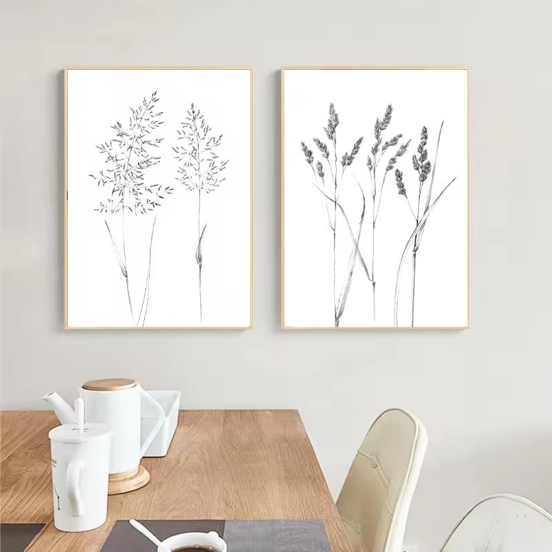 JIANGSHANDAIYOUCAIREN Black White Botanical Spikelet Sketch One Line Drawing Canvas Painting Print Posters Wild Herb Plant Wall Art Home Decor No Frame-B_30x40cmX2