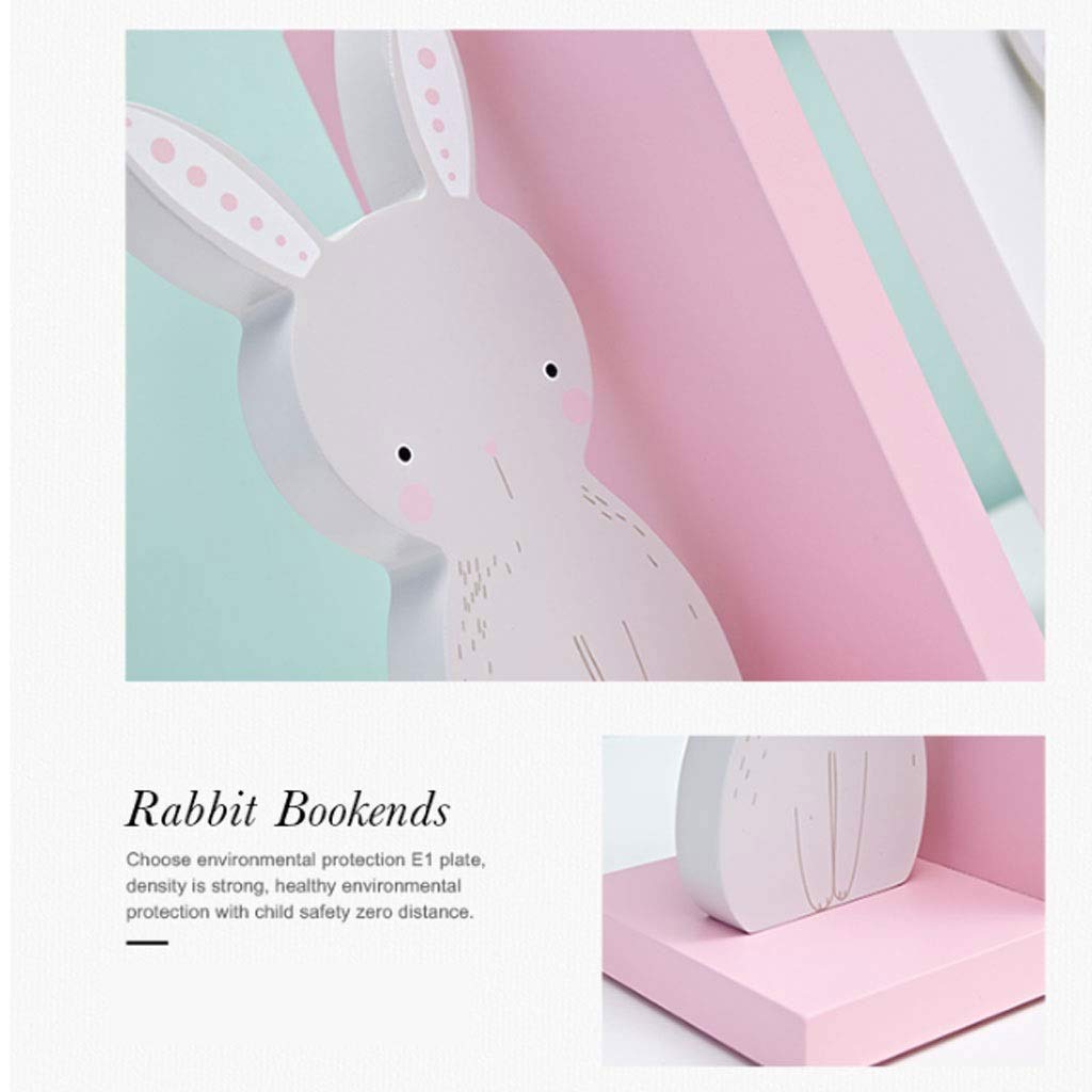 Sujetalibros Pack de 2 conejo de madera sujetalibros sujetalibros antideslizante for Niños habitación y un cuarto de niños decoración de la habitación, Rosa escritorio decoración Soporte de libro del