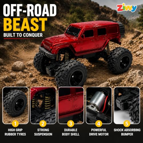 Image of Big Red Remote Control Car Toy | Thar Roxx | Smoke and LED Light | Monster Truck Remote Control 4x4 | Rechargeable Car | 2.4G Remote Control | High Speed | 100m Range | Birthday Gift for Kids