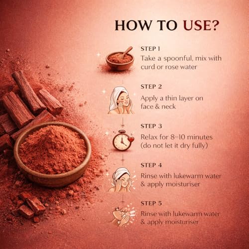 Image of 100% Pure & Natural Red Sandalwood Face Pack Powder | Lal Chandan | Raktha Chandanam | Premium Forest Grade | For Skin Brightening, Acne, Blemish, Dark Spots | Puja Ritual - 100 Gm