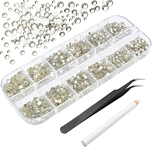 BISHENGYF 3000 Piezas Diamantes de Uñas, Kit de Cristal Piedras de Strass Incluye 6 Tamaños Gemas de Diamantes, Pinzas De Recogida con Bolígrafo de Diamantes de Imitación para Arte de Uñas 02 Cover
