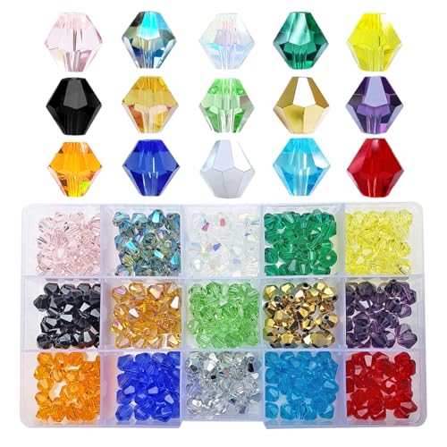 Image of 8mm Bicone Glass Beads for Jewelry Making 375pcs AB Colour Faceted Shape Colourful Crystal Spacer Beads Assortments Supplies Accessories Tools for Bracelets Necklaces with Elastic Cord