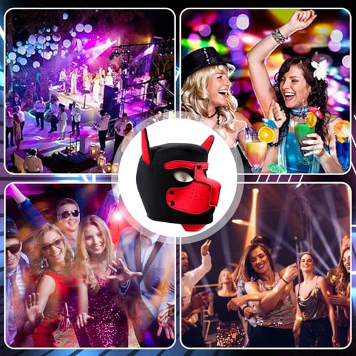 HBSFBH Hundemaske aus Leder, weiche Hundemaske mit Ohren, verstellbare Ch-ien-Maske aus Material, Halloween-Maske, Cosplay-Kapuzenmaske, für Urlaubsparty (Rot)