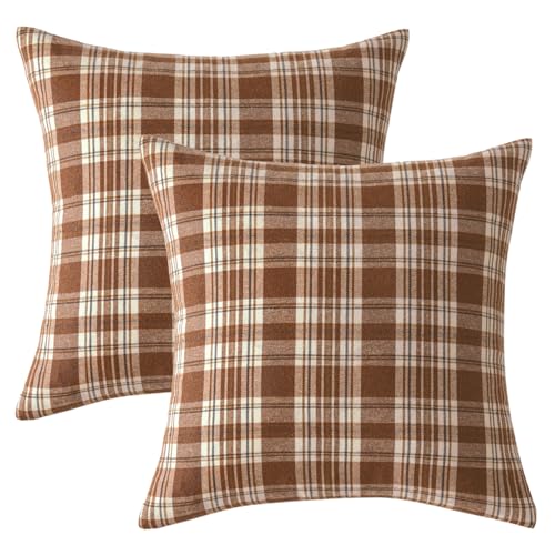 Image of MIULEE Fall Plaid Pillow Covers Scottish Tartan 20x20 Brown | Set of 2 Fall Decorations Cushion Covers, Farmhouse Winter Home Decor, for Thanksgiving Sofa Couch Bed Living Room