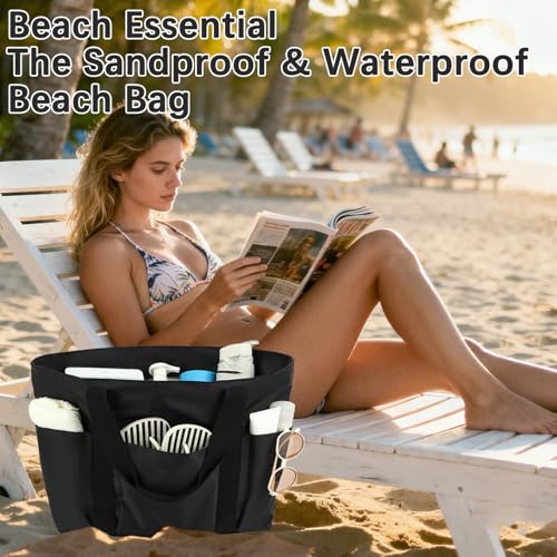Image of Fammart Mesh Beach Bag for Women, Large Beach Toy Pool Bag with Zipper Pocket, SandProof Cruise Essentials 2026 Family Travel