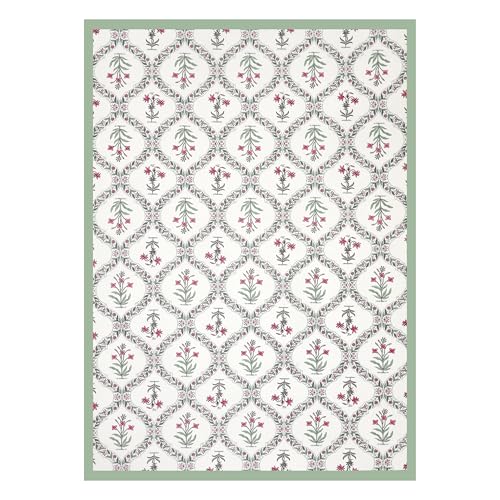 Image of BLOCKS OF INDIA 200TC Diwan Set Cotton 8 Piece | Deewan Printed Bedsheet Sets for Living Room Hall (Set of 8 Piece, 1-Bed Sheet | 2-Bolster Cover | 5-Cushion Cover (Green BEL)