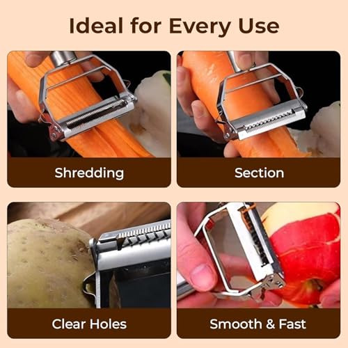 Image of Stainless Steel Vegetable Peeler with Julienne Blade, Potato Peeler & Fruit Slicer, Ergonomic Grip, Easy Clean Kitchen Peeler for Carrot, Cucumber, Apple & Vegetables