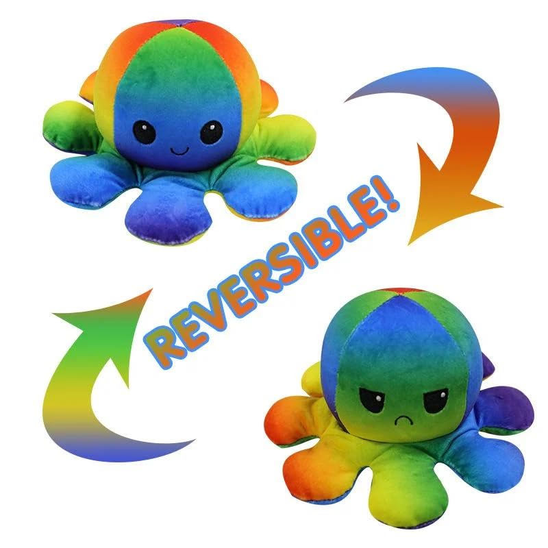 THE GIFT FACTORY "" 5-Pieces Reversible Octopus Stuffed Animals Plush Happy and Mad Double Sided Octopus Toy