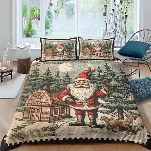 Housse de couette Noël pour lit double avec taies imprimé 3D rétro - 2