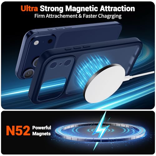 Image of SUPFINE Magnetic for iPhone 17 Pro Case Dark Blue | (Compatible with MagSafe)(Military Grade Drop Protection)(Camera Protection)Translucent Matte Phone Cover
