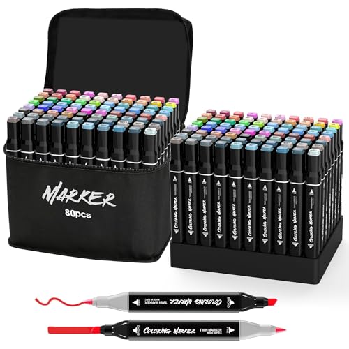 Image of KJSHUANGTANG Alcohol Markers, Dual Tip Art Markers, Drawing Markers, Coloring Marker for Sketching Adult Coloring (80 Colors)