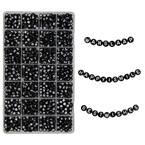 Image of Acrylic Letter & Number Beads, 4x7mm, Black, 1450Pcs
