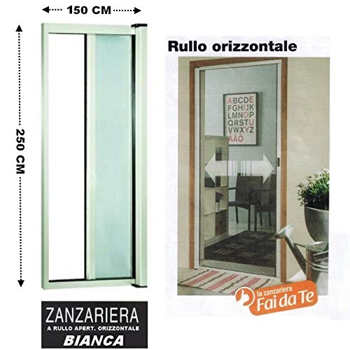 GrecoShop Zanzariera a rullo in alluminio per porte/balconi con profilo riducibile/regolabile avvolgimento orizzontale 150x250cm Bianca/Bianco