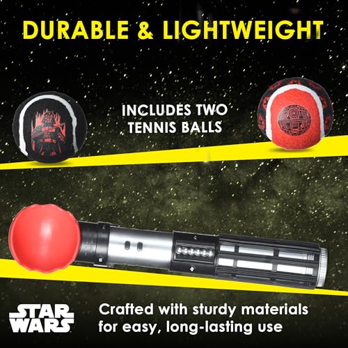 Star Wars for Pets Lichtschwert Ballwerfer für Hunde - Darth Vader Themed einziehbarer Hundeballwerfer mit Tennisbällen, startet bis zu 45 m
