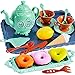 BUYGER 18 Pezzi Set da Tè Giocattolo per Bambini, Set Cibo Finto Accessori Cucina Dessert Torta Giocattolo, Giochi di Imitazione Regalo per Bambini Bambina 3 + Anni