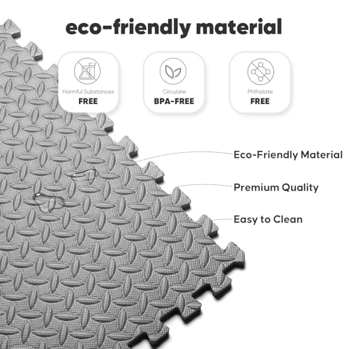 Image of 32 Pack Home Gym Mat, Puzzle Exercise Mat, 1of EVA Interlocking Foam Floor Tiles for Home Workout Equipment and Kids' Play Areas - Grey, 24 in x 24 in x in - 32 Tiles (Grey, 32 Pack 128 sq ft)