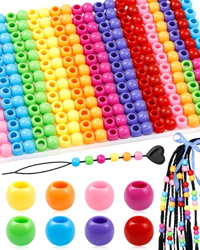 FIVEIZERO 260PCS Large Hole Hair Beads, 10x12mm Acrylic Pony Beads for Hair Braids, Bulk Pack - Mixed Colors for Bracelets & DIY